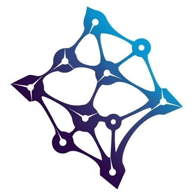 Abstract geometric network logo with interconnected nodes and lines in blue and purple gradient representing Nexeus Solutions, conveying innovation and technology in a modern digital business environment